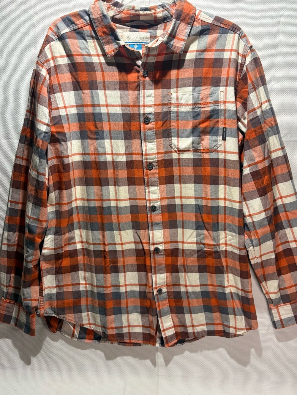 Columbia Orange, Gray & White Plaid Button-Down Shirt